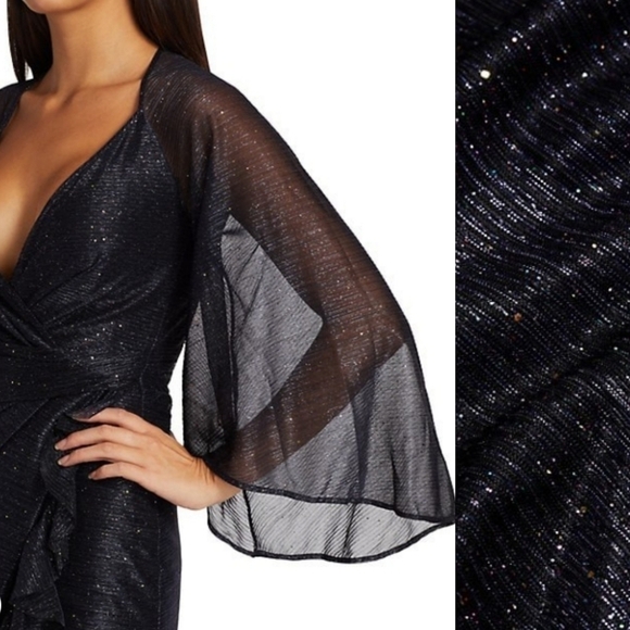 New Talbot Runhof Concavo1 Sprinkled Metallic Voile Wide Sleeve Midi Dress 6 US - Picture 11 of 17